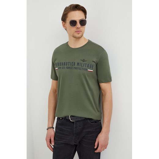 Aeronautica Militare t-shirt bawełniany męski kolor zielony z nadrukiem TS1942J538 ze sklepu ANSWEAR.com w kategorii T-shirty męskie - zdjęcie 167712902