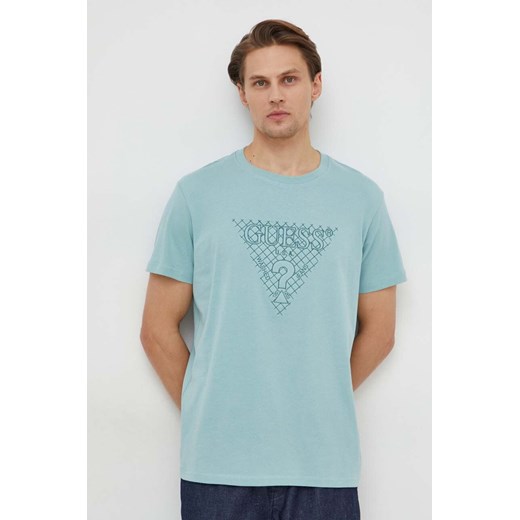 Guess t-shirt bawełniany męski kolor turkusowy z aplikacją M4RI27 K8FQ4 ze sklepu ANSWEAR.com w kategorii T-shirty męskie - zdjęcie 167718714