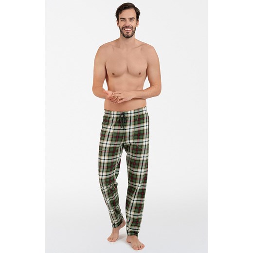 Męskie bawełniane spodnie piżamowe w kratę Seward, Kolor zielony-wzór, Rozmiar M, Italian Fashion ze sklepu Primodo w kategorii Piżamy męskie - zdjęcie 167720533