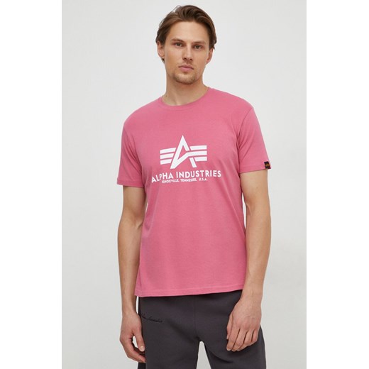 Alpha Industries t-shirt bawełniany męski kolor różowy z nadrukiem ze sklepu PRM w kategorii T-shirty męskie - zdjęcie 167730004