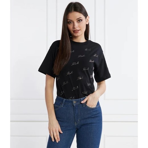Karl Lagerfeld T-shirt rhinestone karl | Regular Fit ze sklepu Gomez Fashion Store w kategorii Bluzki damskie - zdjęcie 167736892