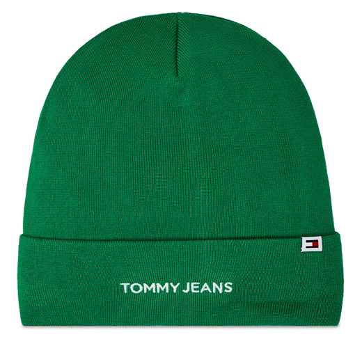 Czapka Tommy Jeans Tjw Linear Logo Beanie AW0AW15843 Olympic Green L4B ze sklepu eobuwie.pl w kategorii Czapki zimowe damskie - zdjęcie 167741064
