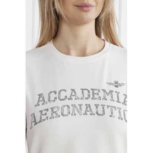 Bluzka damska Aeronautica Militare z okrągłym dekoltem biała z napisem 