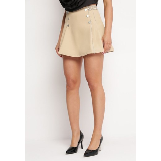Beżowa Rozkloszowana Spódnica Mini z Guzikami Allsa ze sklepu Born2be Odzież w kategorii Spódnice - zdjęcie 167756092