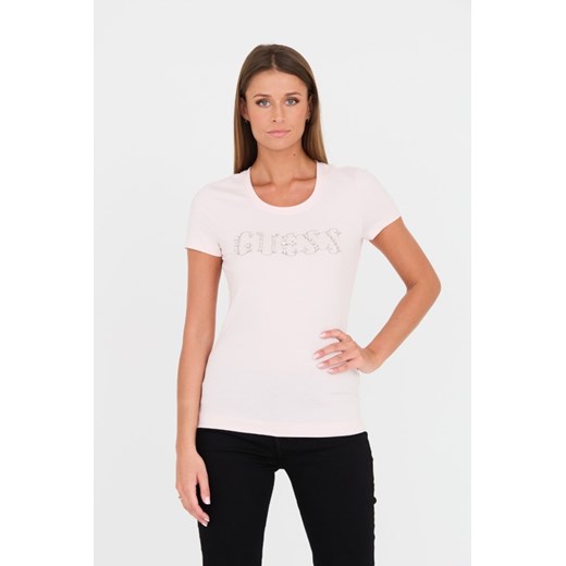GUESS Różowy t-shirt Stones Logo Tee, Wybierz rozmiar XL ze sklepu outfit.pl w kategorii Bluzki damskie - zdjęcie 167757794