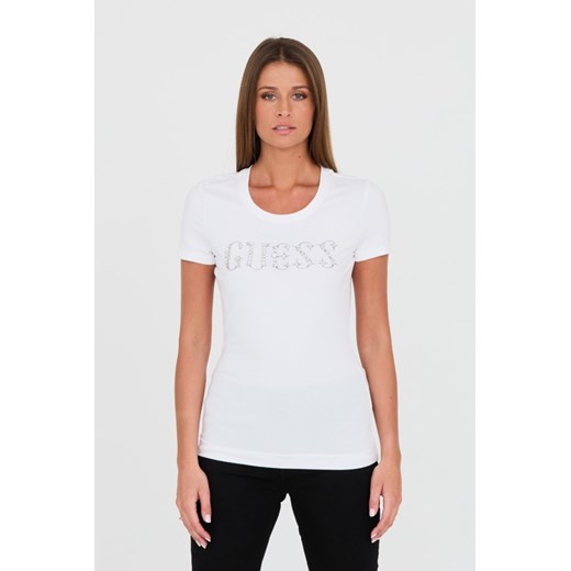 GUESS Biały t-shirt Stones Logo Tee, Wybierz rozmiar XL ze sklepu outfit.pl w kategorii Bluzki damskie - zdjęcie 167757800