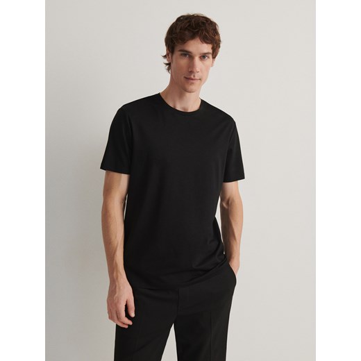Reserved - Gładki t-shirt z lyocellem - czarny Reserved XL Reserved