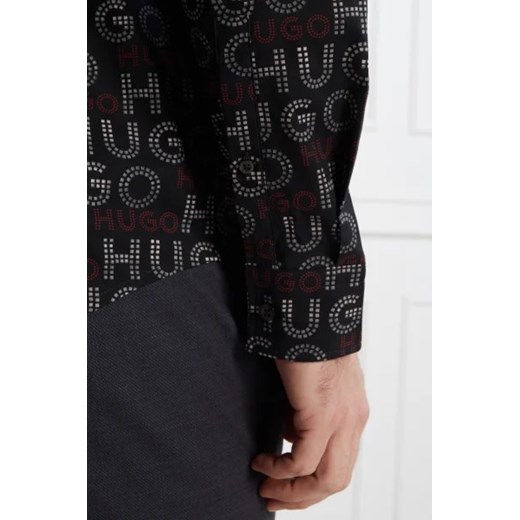 Koszula męska Hugo Boss czarna z długim rękawem z klasycznym kołnierzykiem bawełniana