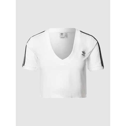 T-shirt o krótkim kroju z paskami z logo 38 okazyjna cena Peek&Cloppenburg 