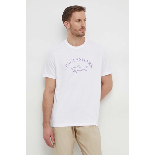 Paul&amp;Shark t-shirt bawełniany męski kolor biały z nadrukiem 24411057 ze sklepu ANSWEAR.com w kategorii T-shirty męskie - zdjęcie 167770252