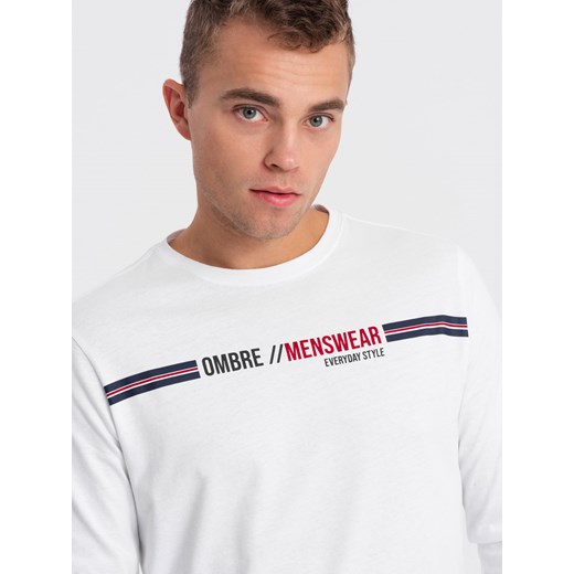 Longsleeve męski z nadrukiem - biały 2 OM-LSPT-0119 M ombre