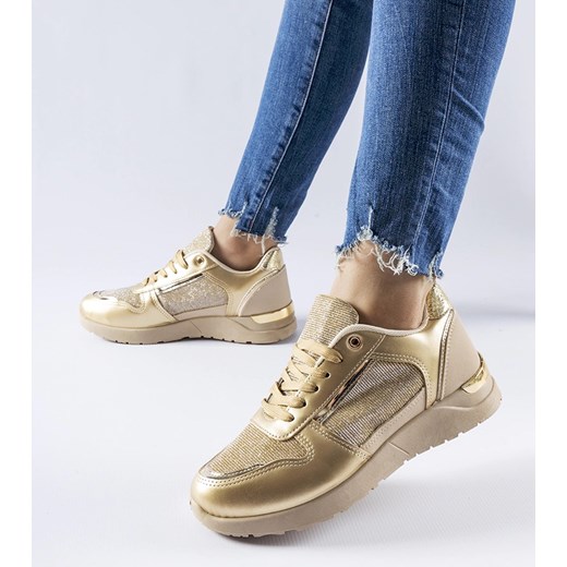 Beżowo-złote sneakersy z ozdobną nitką Facondo 36 gemre