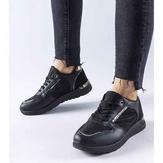 Czarne sneakersy z ozdobną nitką Facondo ze sklepu gemre w kategorii Buty sportowe damskie - zdjęcie 167779160