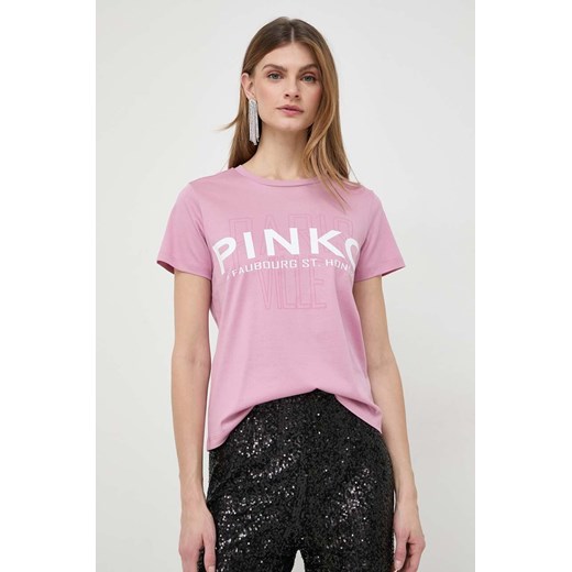 Pinko t-shirt bawełniany damski kolor różowy 100535.A1LV ze sklepu ANSWEAR.com w kategorii Bluzki damskie - zdjęcie 167784723