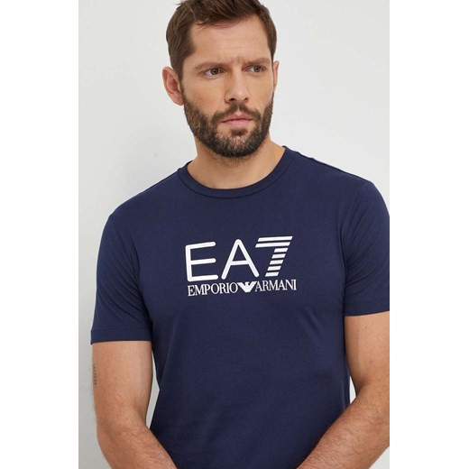 EA7 Emporio Armani t-shirt bawełniany męski kolor granatowy z aplikacją ze sklepu ANSWEAR.com w kategorii T-shirty męskie - zdjęcie 167784752