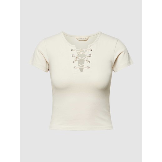 T-shirt krótki z dekoltem w serek i wiązaniem ze sklepu Peek&Cloppenburg  w kategorii Bluzki damskie - zdjęcie 167784980