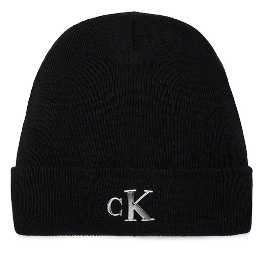 Czapka Calvin Klein Jeans Minimal Monogram Beanie K60K611542 Black BEH ze sklepu eobuwie.pl w kategorii Czapki zimowe damskie - zdjęcie 167787220