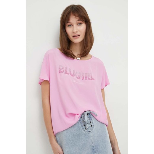 Blugirl Blumarine bluzka z domieszką jedwabiu kolor różowy z aplikacją Blugirl Blumarine 38 ANSWEAR.com