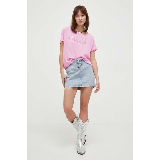 Blugirl Blumarine bluzka z domieszką jedwabiu kolor różowy z aplikacją Blugirl Blumarine 38 ANSWEAR.com