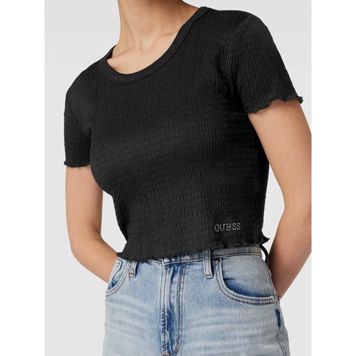 T-shirt krótki z marszczonymi detalami model ‘SMOKED’ Guess XL Peek&Cloppenburg  okazyjna cena