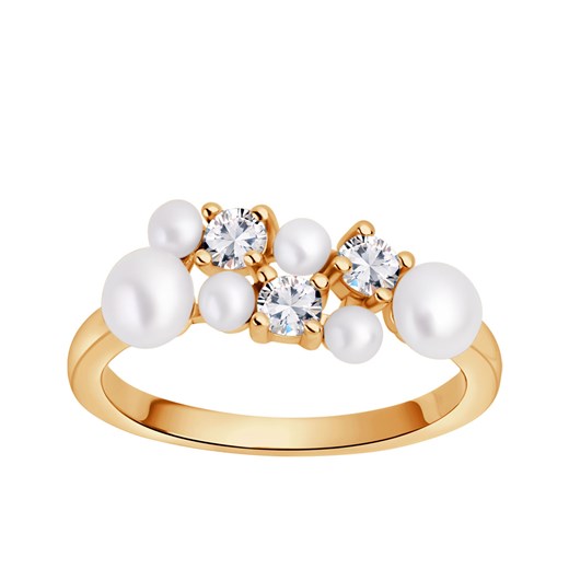 Pierścionek srebrny pozłacany z perłami i cyrkoniami - Pearls of Sky ze sklepu YES.pl w kategorii Pierścionki - zdjęcie 167804072