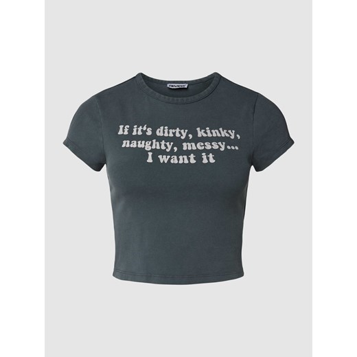 T-shirt z mieszanki bawełny i elastanu z nadrukowanym napisem ze sklepu Peek&Cloppenburg  w kategorii Bluzki damskie - zdjęcie 167809041