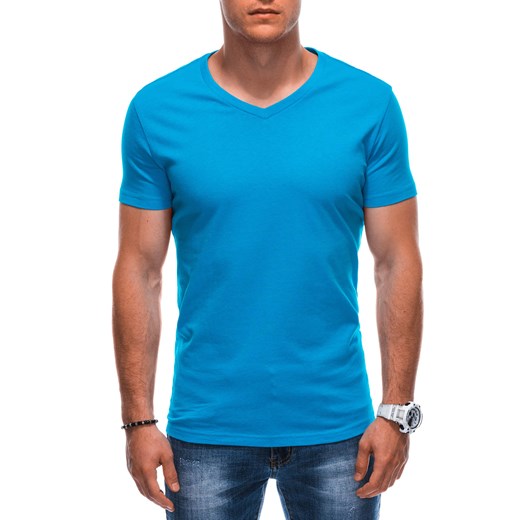 T-shirt męski basic V-neck EM-TSBS-0101 - turkusowy V7 ze sklepu Edoti w kategorii T-shirty męskie - zdjęcie 167838991
