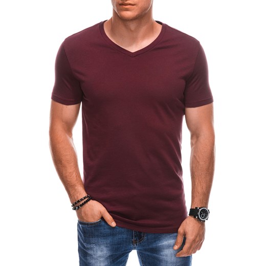T-shirt męski basic V-neck EM-TSBS-0101 - bordowy V10 ze sklepu Edoti w kategorii T-shirty męskie - zdjęcie 167839000