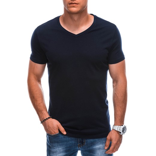 T-shirt męski basic V-neck EM-TSBS-0101 - granatowy V3 ze sklepu Edoti w kategorii T-shirty męskie - zdjęcie 167839012