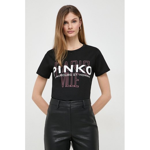 Pinko t-shirt bawełniany damski kolor czarny 100535.A1LV ze sklepu ANSWEAR.com w kategorii Bluzki damskie - zdjęcie 167839534