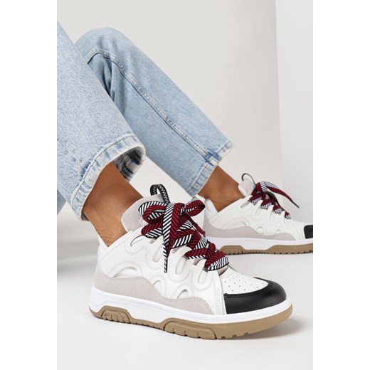 Biało-Czarne Sneakersy z Ozdobnym Sznurowaniem i Brokatem Nevesa ze sklepu born2be.pl w kategorii Buty sportowe damskie - zdjęcie 167842194