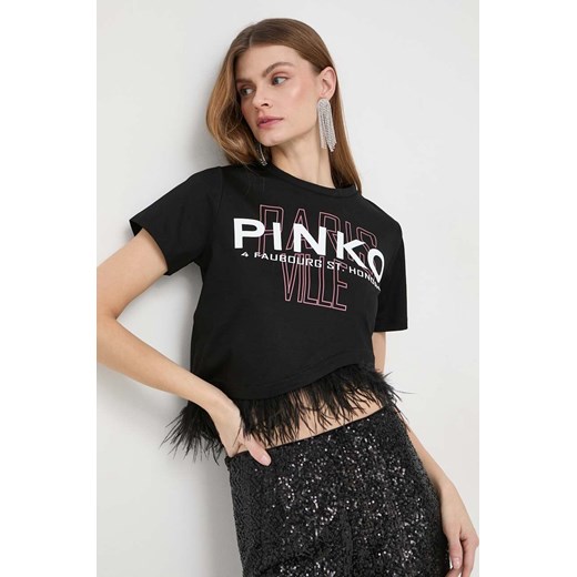 Pinko t-shirt bawełniany damski kolor czarny 103130.A1LV ze sklepu ANSWEAR.com w kategorii Bluzki damskie - zdjęcie 167843621