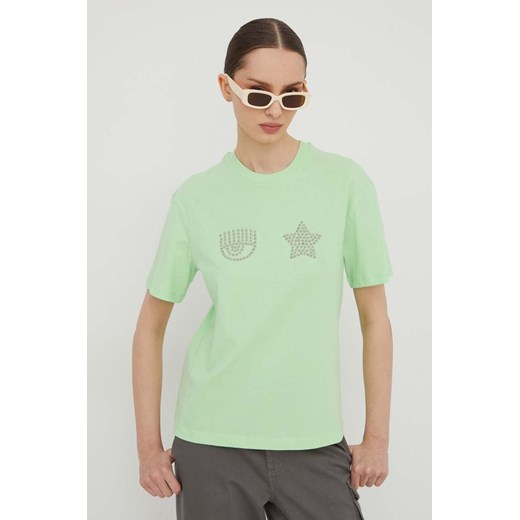 Chiara Ferragni t-shirt bawełniany EYE STAR damski kolor zielony 76CBHG01 ze sklepu ANSWEAR.com w kategorii Bluzki damskie - zdjęcie 167843654