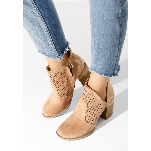 Khaki ażurowe botki na słupku Higuera Zapatos 39 okazja Zapatos