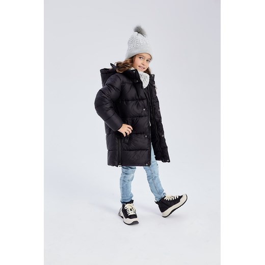 Czarna pikowana kurtka zimowa z kapturem - unisex - Limited Edition 134/140 5.10.15