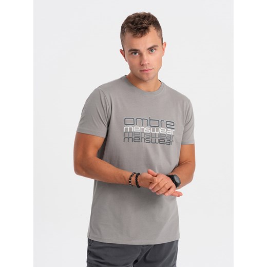T-shirt męski bawełniany z nadrukiem - szary V2 OM-TSPT-0160 ze sklepu ombre w kategorii T-shirty męskie - zdjęcie 167848621