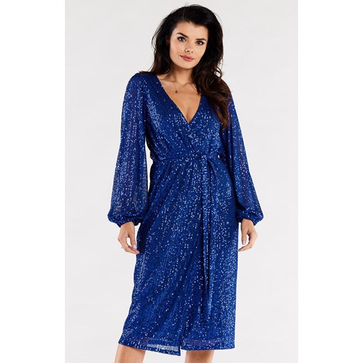 Sukienka cekinowa midi niebieska A567, Kolor niebieski, Rozmiar L, Awama ze sklepu Primodo w kategorii Sukienki - zdjęcie 167853571