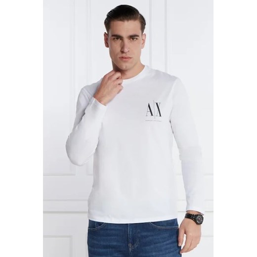 T-shirt męski biały Armani Exchange z bawełny z długimi rękawami 