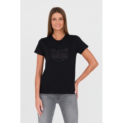 KARL LAGERFELD Czarny t-shirt Boucle Choupette, Wybierz rozmiar M ze sklepu outfit.pl w kategorii Bluzki damskie - zdjęcie 167855983