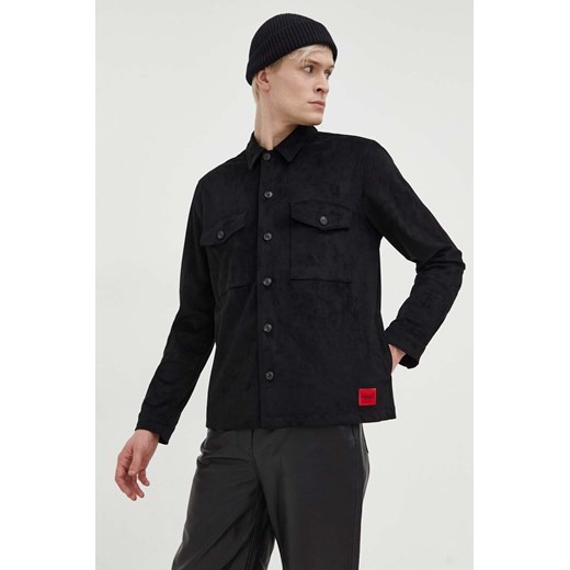 HUGO koszula męska kolor czarny regular z kołnierzykiem klasycznym 50508657 ze sklepu ANSWEAR.com w kategorii Koszule męskie - zdjęcie 167863524