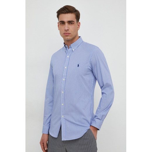 Polo Ralph Lauren koszula męska kolor niebieski slim z kołnierzykiem button-down ze sklepu ANSWEAR.com w kategorii Koszule męskie - zdjęcie 167865493