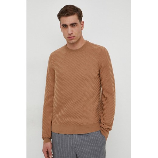 BOSS sweter wełniany męski kolor beżowy lekki 50506035 ze sklepu ANSWEAR.com w kategorii Swetry męskie - zdjęcie 167865621