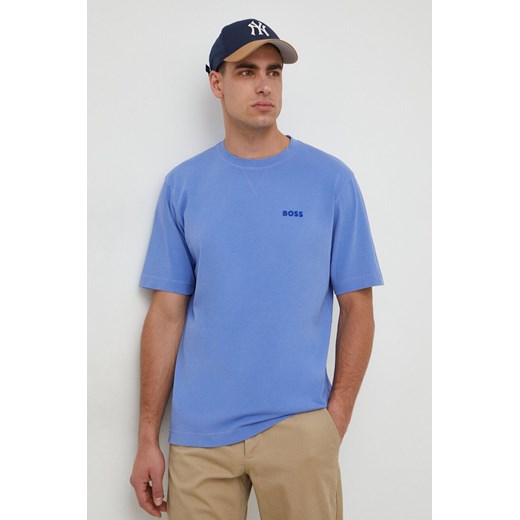 Boss Orange t-shirt bawełniany męski kolor niebieski gładki 50505257 ze sklepu ANSWEAR.com w kategorii T-shirty męskie - zdjęcie 167865644