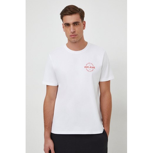 Pepe Jeans t-shirt bawełniany męski kolor biały z nadrukiem ze sklepu ANSWEAR.com w kategorii T-shirty męskie - zdjęcie 167865671