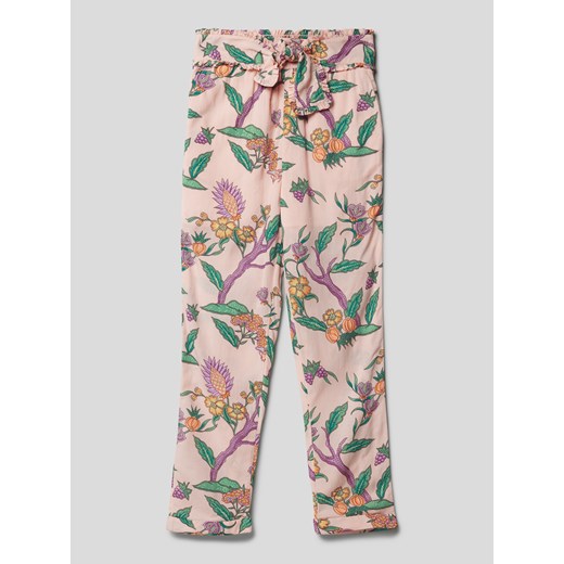 Spodnie o kroju slim fit z wiązanym paskiem i wzorem na całej powierzchni ze sklepu Peek&Cloppenburg  w kategorii Spodnie dziewczęce - zdjęcie 167871730
