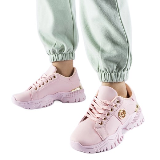 Buty sportowe damskie sneakersy różowe płaskie sznurowane 