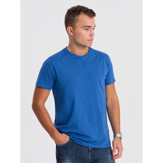 Męski klasyczny bawełniany T-shirt BASIC - niebieski V8 OM-TSBS-0146 ze sklepu ombre w kategorii T-shirty męskie - zdjęcie 167874932