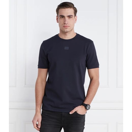 T-shirt męski Hugo Boss granatowy z krótkim rękawem z bawełny