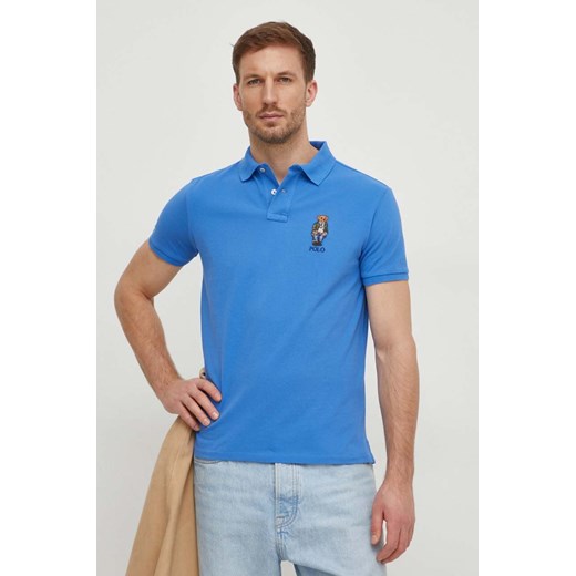 Polo Ralph Lauren polo bawełniane kolor niebieski z aplikacją ze sklepu ANSWEAR.com w kategorii T-shirty męskie - zdjęcie 167899572