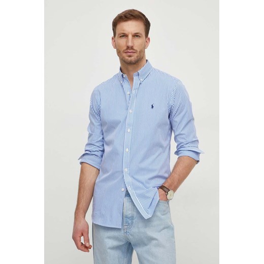 Polo Ralph Lauren koszula męska kolor niebieski slim z kołnierzykiem button-down ze sklepu ANSWEAR.com w kategorii Koszule męskie - zdjęcie 167899632